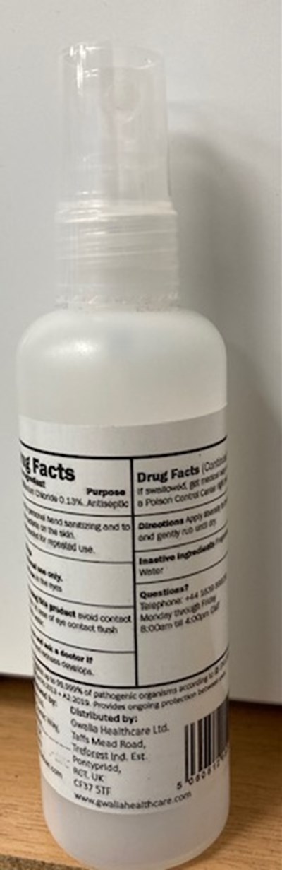 Gwalia Hybrisan 100ml Hand Sanitizer Bottle Back View (100ml Fda Product 260321 1)